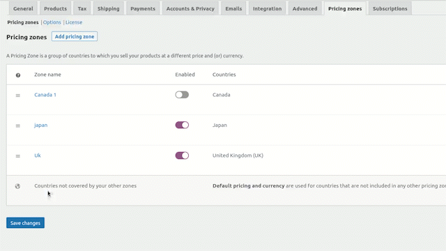Re-order the WooCommerce pricing zones.